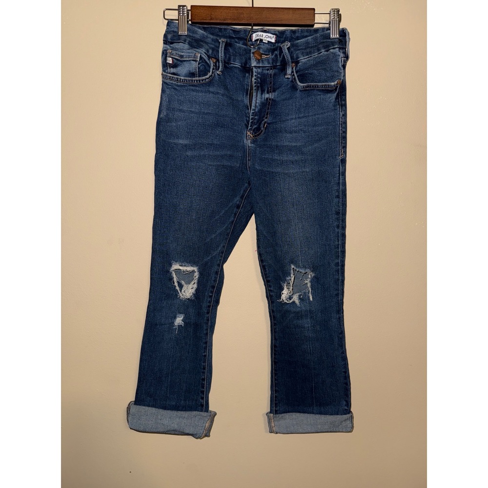 Dear John High Rise Distressed Kick Flare Raw Hem Jeans Dark Wash Size 26 Y2K